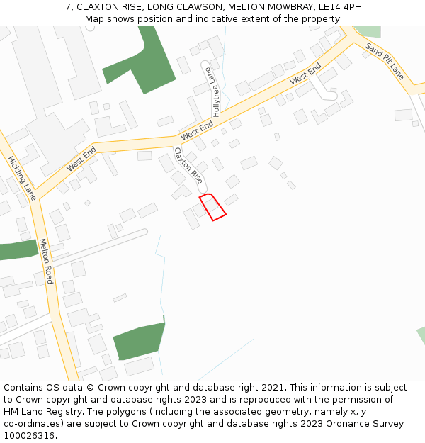 7, CLAXTON RISE, LONG CLAWSON, MELTON MOWBRAY, LE14 4PH: Location map and indicative extent of plot