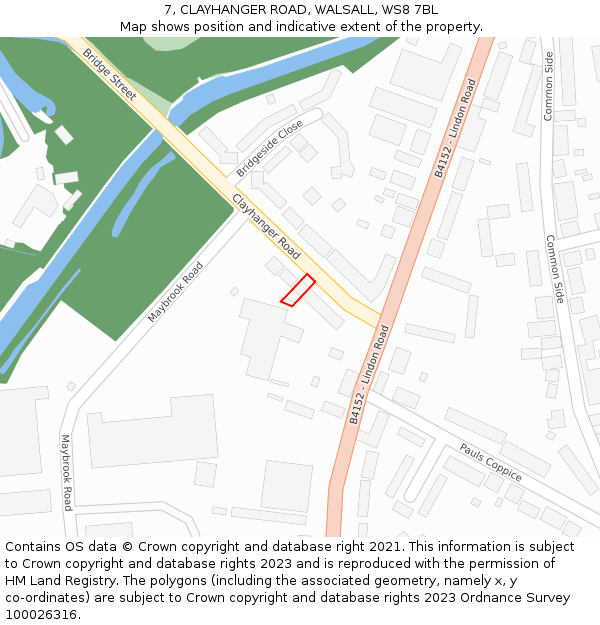 7, CLAYHANGER ROAD, WALSALL, WS8 7BL: Location map and indicative extent of plot