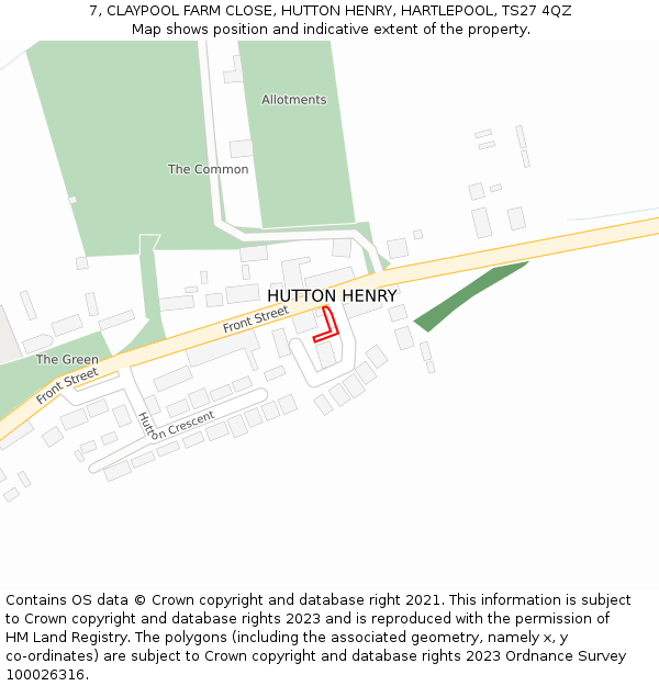 7, CLAYPOOL FARM CLOSE, HUTTON HENRY, HARTLEPOOL, TS27 4QZ: Location map and indicative extent of plot