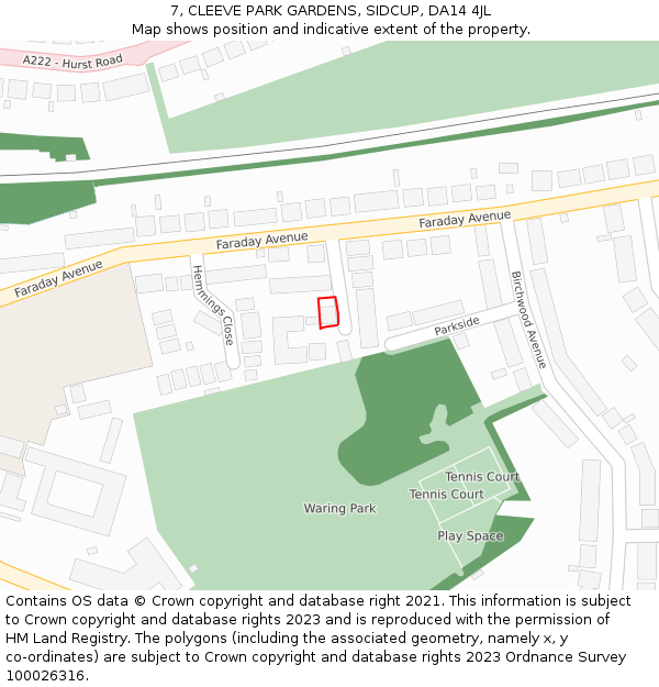 7, CLEEVE PARK GARDENS, SIDCUP, DA14 4JL: Location map and indicative extent of plot