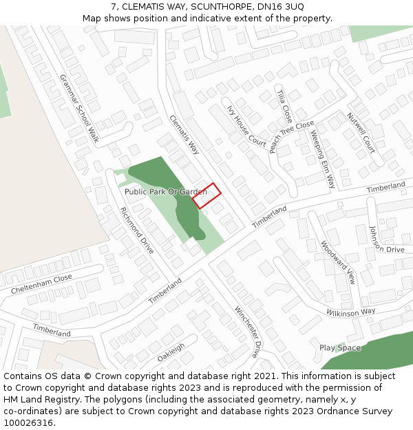 7, CLEMATIS WAY, SCUNTHORPE, DN16 3UQ: Location map and indicative extent of plot