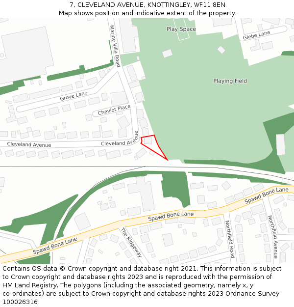 7, CLEVELAND AVENUE, KNOTTINGLEY, WF11 8EN: Location map and indicative extent of plot