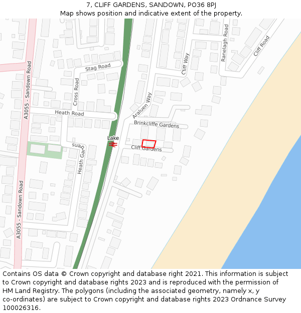 7, CLIFF GARDENS, SANDOWN, PO36 8PJ: Location map and indicative extent of plot