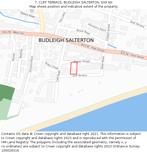 7, CLIFF TERRACE, BUDLEIGH SALTERTON, EX9 6JY: Location map and indicative extent of plot