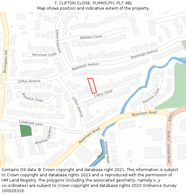 7, CLIFTON CLOSE, PLYMOUTH, PL7 4BL: Location map and indicative extent of plot
