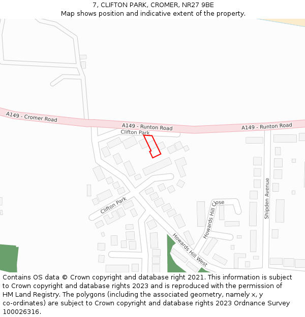 7, CLIFTON PARK, CROMER, NR27 9BE: Location map and indicative extent of plot