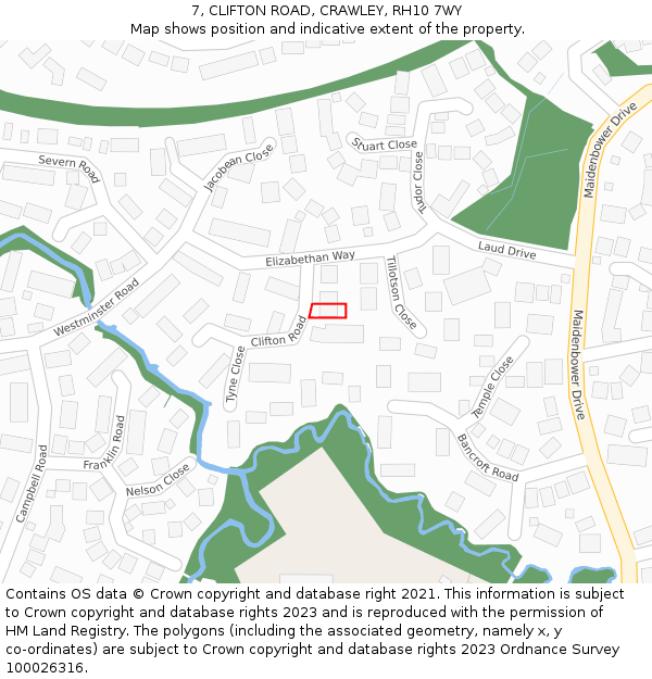 7, CLIFTON ROAD, CRAWLEY, RH10 7WY: Location map and indicative extent of plot