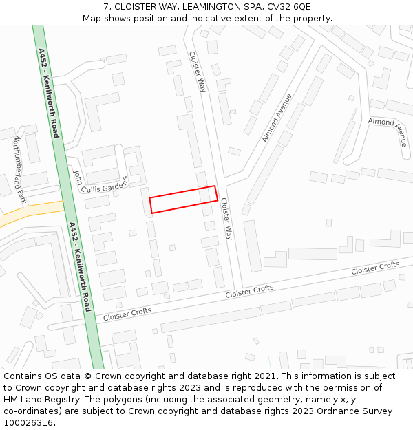 7, CLOISTER WAY, LEAMINGTON SPA, CV32 6QE: Location map and indicative extent of plot