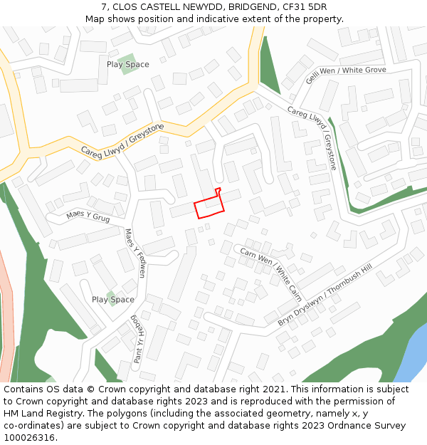 7, CLOS CASTELL NEWYDD, BRIDGEND, CF31 5DR: Location map and indicative extent of plot