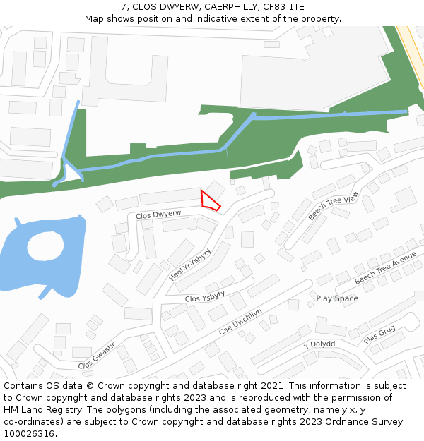 7, CLOS DWYERW, CAERPHILLY, CF83 1TE: Location map and indicative extent of plot