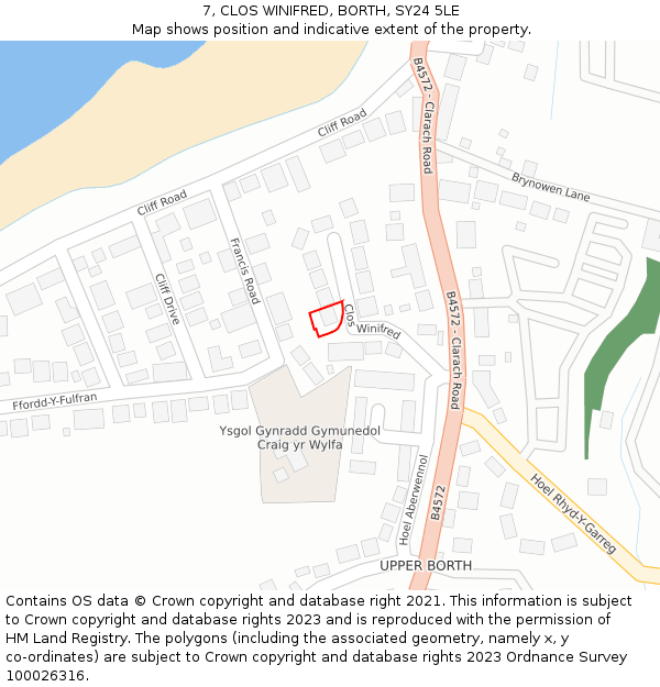 7, CLOS WINIFRED, BORTH, SY24 5LE: Location map and indicative extent of plot