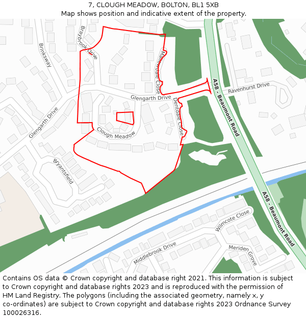 7, CLOUGH MEADOW, BOLTON, BL1 5XB: Location map and indicative extent of plot