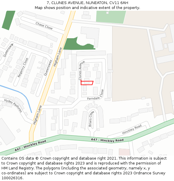 7, CLUNES AVENUE, NUNEATON, CV11 6AH: Location map and indicative extent of plot