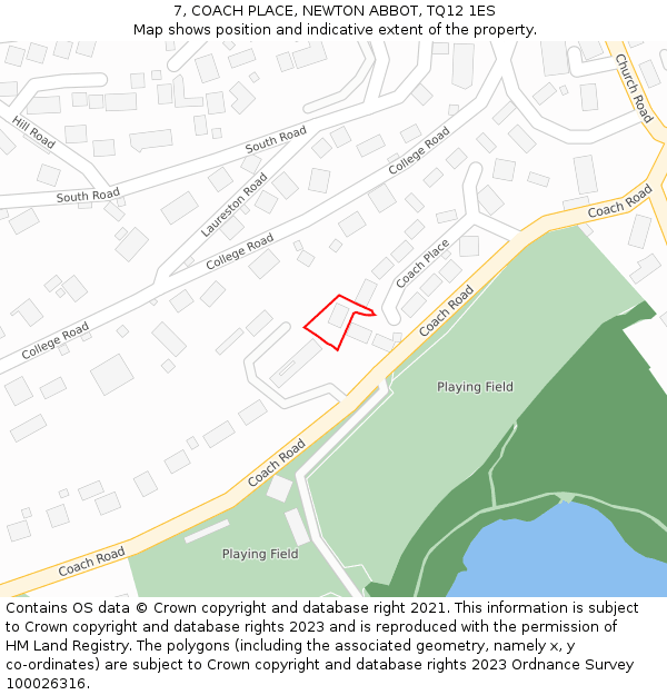 7, COACH PLACE, NEWTON ABBOT, TQ12 1ES: Location map and indicative extent of plot