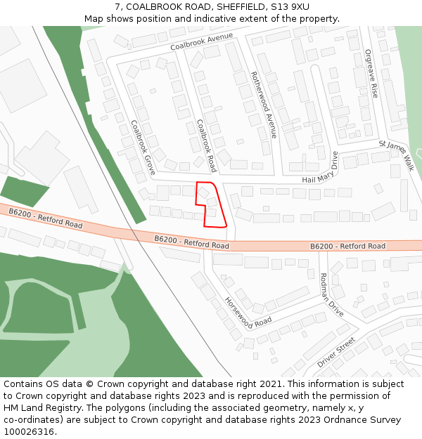 7, COALBROOK ROAD, SHEFFIELD, S13 9XU: Location map and indicative extent of plot