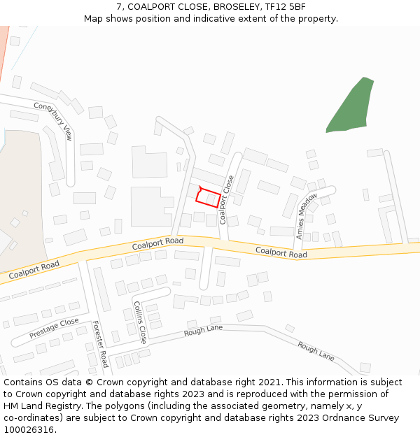 7, COALPORT CLOSE, BROSELEY, TF12 5BF: Location map and indicative extent of plot