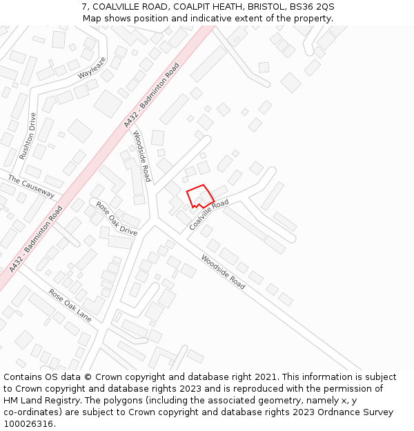 7, COALVILLE ROAD, COALPIT HEATH, BRISTOL, BS36 2QS: Location map and indicative extent of plot