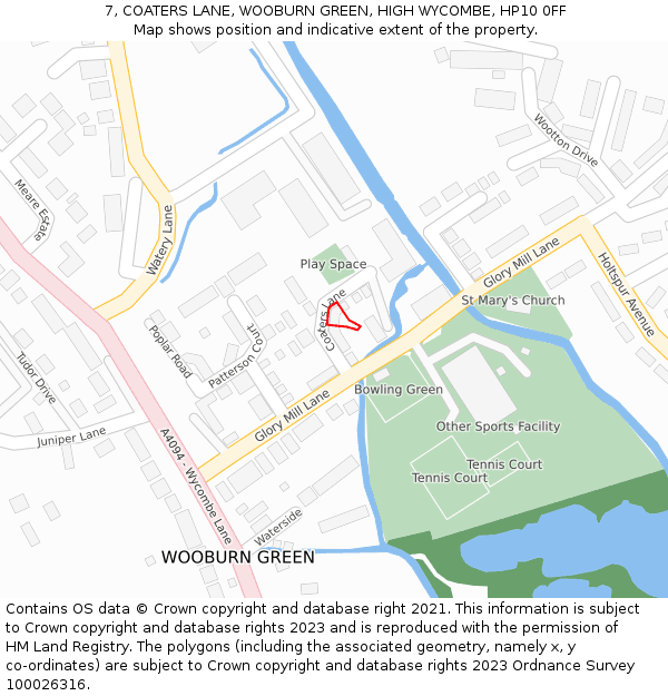 7, COATERS LANE, WOOBURN GREEN, HIGH WYCOMBE, HP10 0FF: Location map and indicative extent of plot