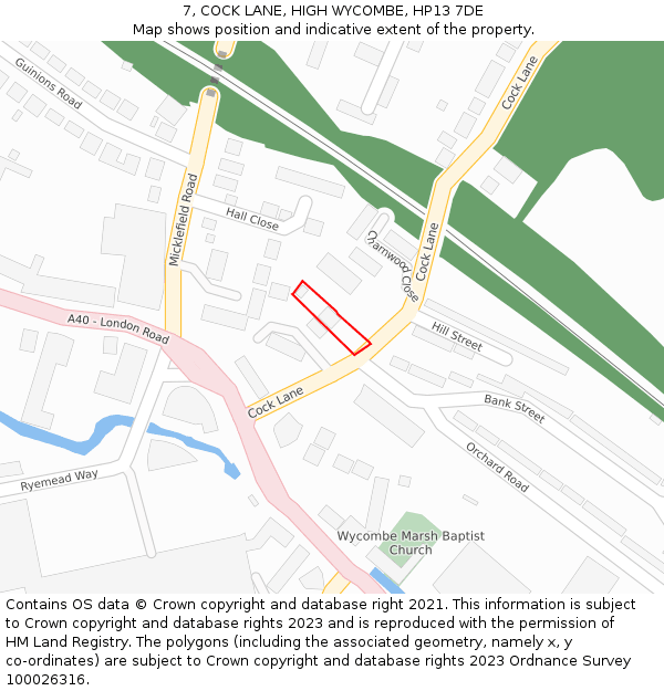 7, COCK LANE, HIGH WYCOMBE, HP13 7DE: Location map and indicative extent of plot