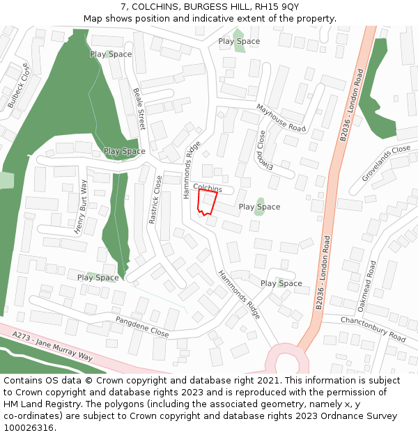 7, COLCHINS, BURGESS HILL, RH15 9QY: Location map and indicative extent of plot