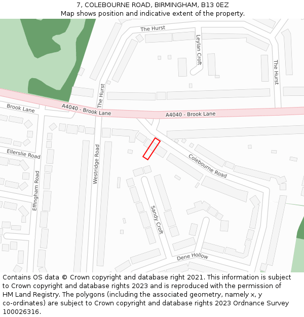 7, COLEBOURNE ROAD, BIRMINGHAM, B13 0EZ: Location map and indicative extent of plot