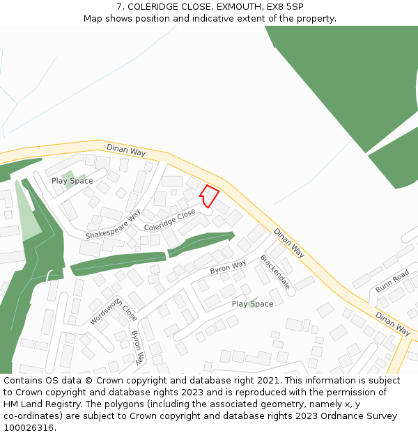 7, COLERIDGE CLOSE, EXMOUTH, EX8 5SP: Location map and indicative extent of plot