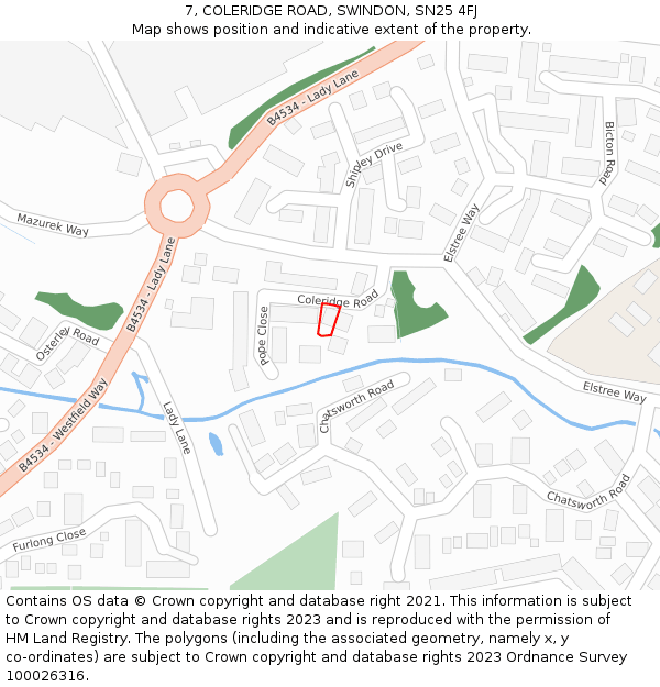 7, COLERIDGE ROAD, SWINDON, SN25 4FJ: Location map and indicative extent of plot