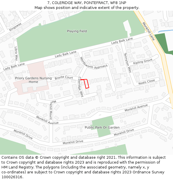 7, COLERIDGE WAY, PONTEFRACT, WF8 1NP: Location map and indicative extent of plot