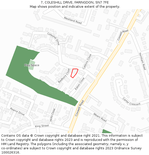 7, COLESHILL DRIVE, FARINGDON, SN7 7FE: Location map and indicative extent of plot