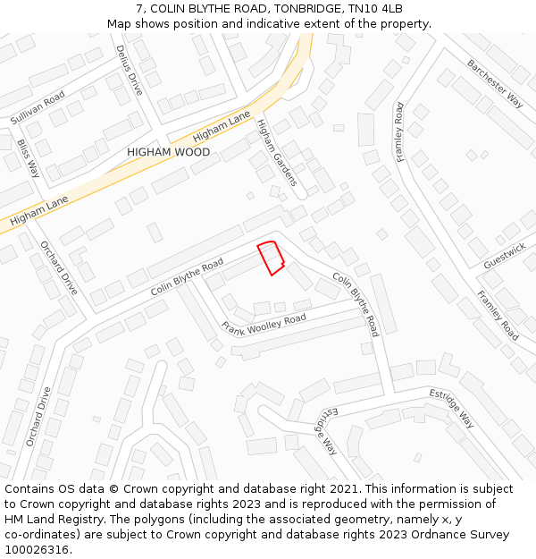7, COLIN BLYTHE ROAD, TONBRIDGE, TN10 4LB: Location map and indicative extent of plot