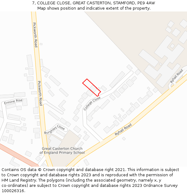 7, COLLEGE CLOSE, GREAT CASTERTON, STAMFORD, PE9 4AW: Location map and indicative extent of plot