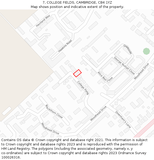 7, COLLEGE FIELDS, CAMBRIDGE, CB4 1YZ: Location map and indicative extent of plot