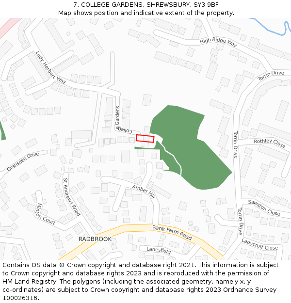 7, COLLEGE GARDENS, SHREWSBURY, SY3 9BF: Location map and indicative extent of plot