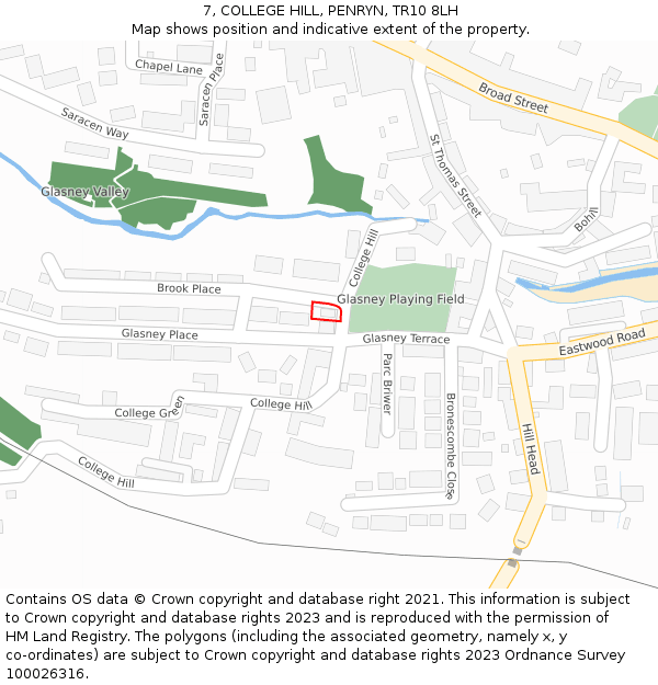 7, COLLEGE HILL, PENRYN, TR10 8LH: Location map and indicative extent of plot