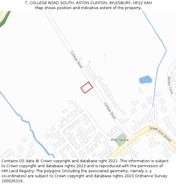 7, COLLEGE ROAD SOUTH, ASTON CLINTON, AYLESBURY, HP22 0AH: Location map and indicative extent of plot