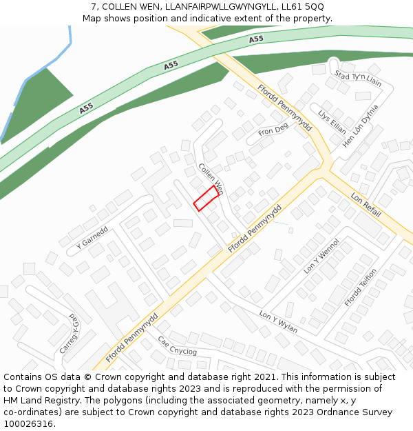 7, COLLEN WEN, LLANFAIRPWLLGWYNGYLL, LL61 5QQ: Location map and indicative extent of plot