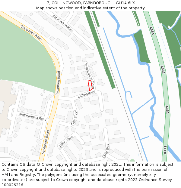 7, COLLINGWOOD, FARNBOROUGH, GU14 6LX: Location map and indicative extent of plot