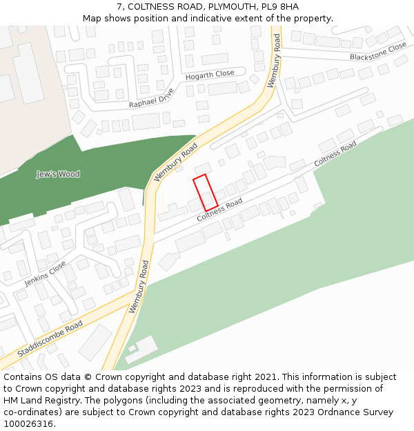 7, COLTNESS ROAD, PLYMOUTH, PL9 8HA: Location map and indicative extent of plot