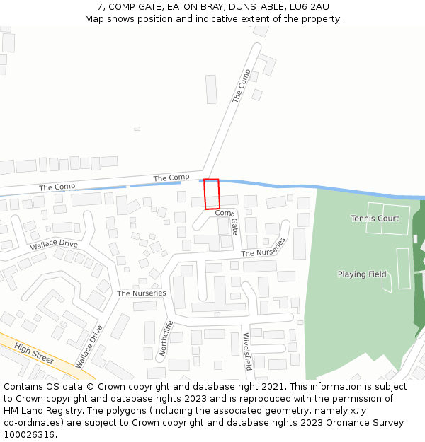 7, COMP GATE, EATON BRAY, DUNSTABLE, LU6 2AU: Location map and indicative extent of plot