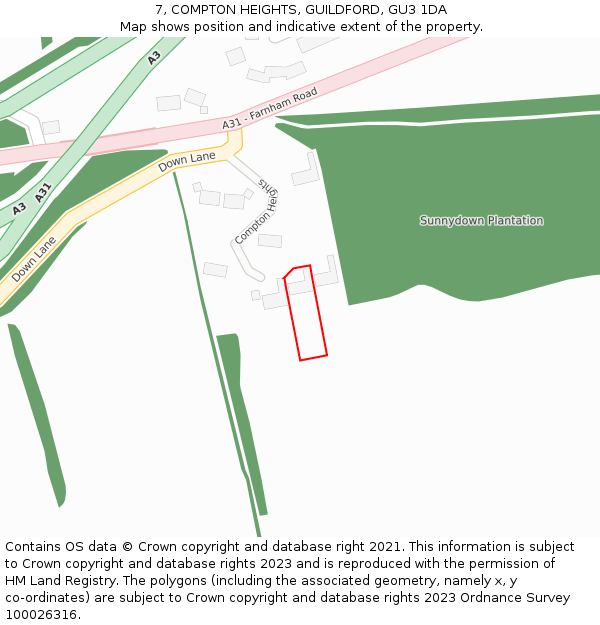 7, COMPTON HEIGHTS, GUILDFORD, GU3 1DA: Location map and indicative extent of plot