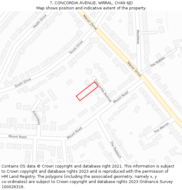 7, CONCORDIA AVENUE, WIRRAL, CH49 6JD: Location map and indicative extent of plot