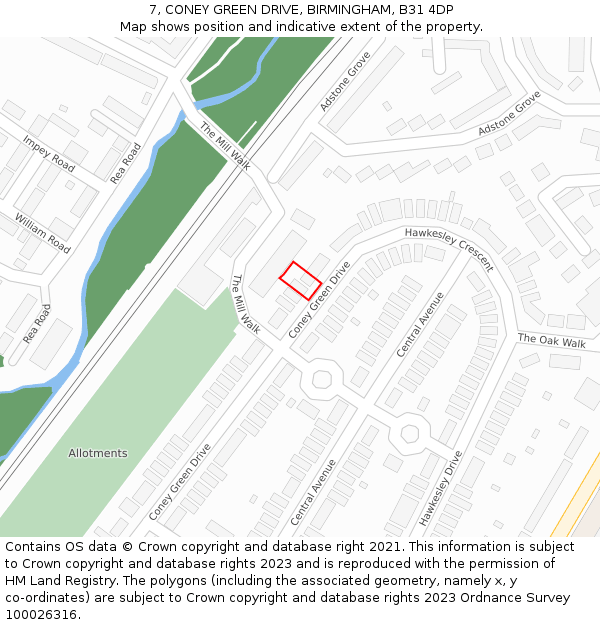 7, CONEY GREEN DRIVE, BIRMINGHAM, B31 4DP: Location map and indicative extent of plot