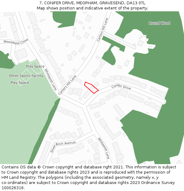 7, CONIFER DRIVE, MEOPHAM, GRAVESEND, DA13 0TL: Location map and indicative extent of plot