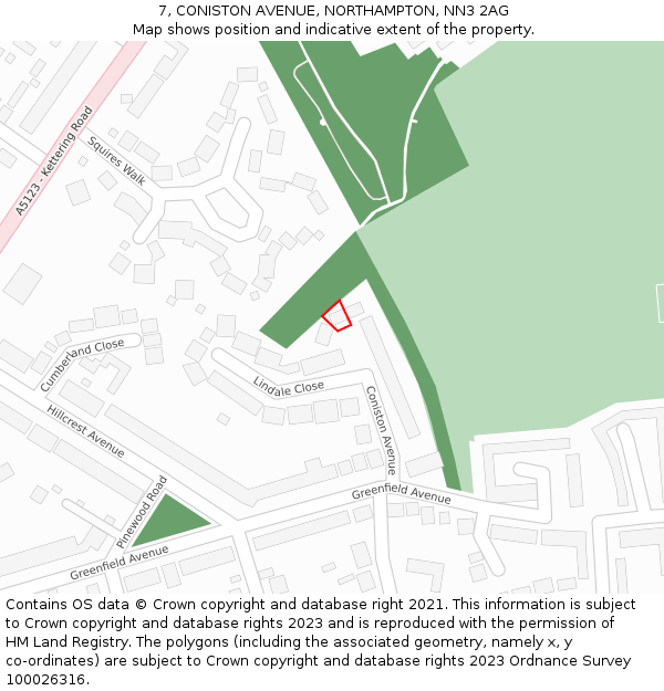 7, CONISTON AVENUE, NORTHAMPTON, NN3 2AG: Location map and indicative extent of plot