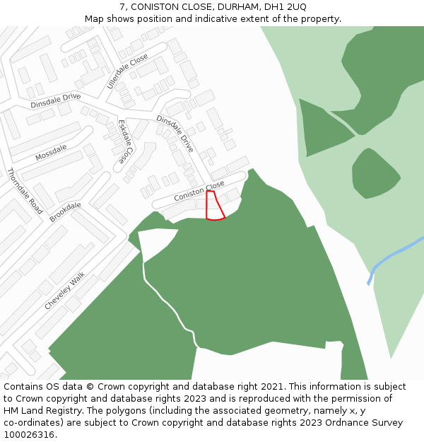 7, CONISTON CLOSE, DURHAM, DH1 2UQ: Location map and indicative extent of plot