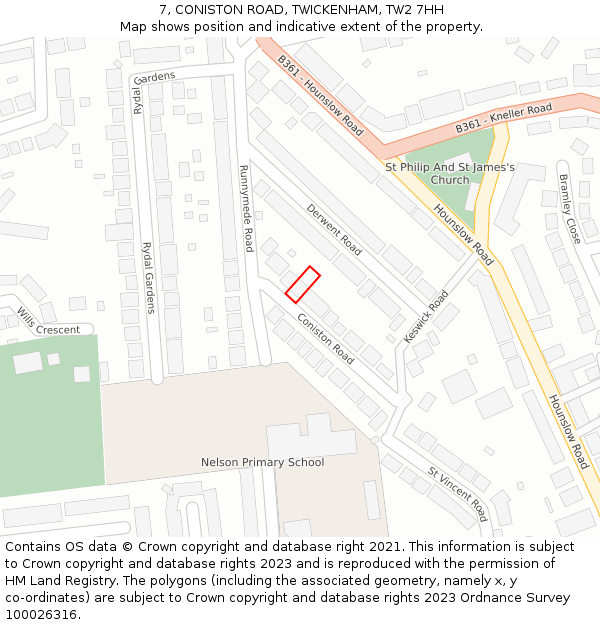 7, CONISTON ROAD, TWICKENHAM, TW2 7HH: Location map and indicative extent of plot