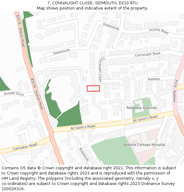 7, CONNAUGHT CLOSE, SIDMOUTH, EX10 8TU: Location map and indicative extent of plot