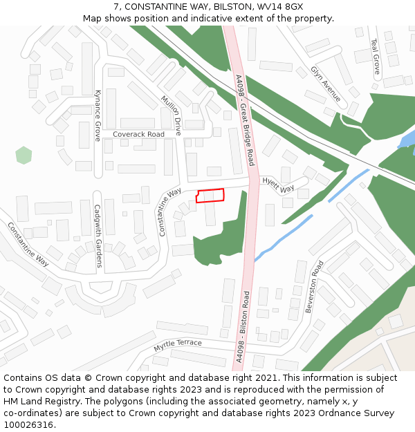 7, CONSTANTINE WAY, BILSTON, WV14 8GX: Location map and indicative extent of plot