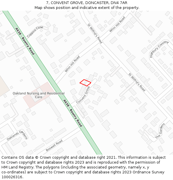 7, CONVENT GROVE, DONCASTER, DN4 7AR: Location map and indicative extent of plot