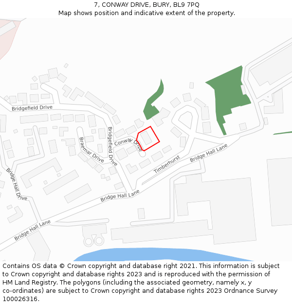 7, CONWAY DRIVE, BURY, BL9 7PQ: Location map and indicative extent of plot